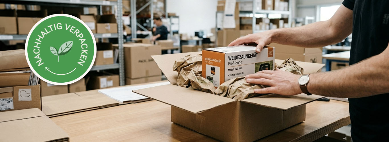 Person verpackt Flaschen in einem Versandkarton mit nachhaltiger Wellpappe und Polstermaterial im Lager