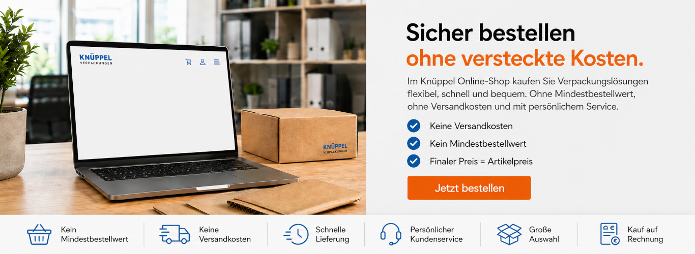 Mitarbeiter bestellt Verpackungen bequem im Kn&uuml;ppel Online-Shop.